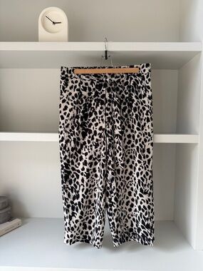 Leopard Print Wide Leg Pants - Black & Cream
